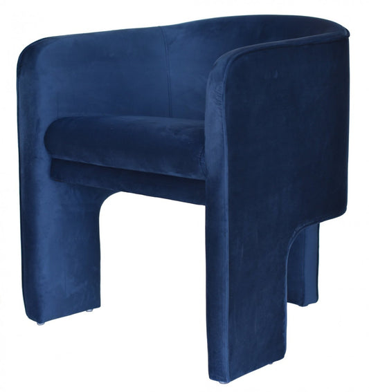 28" Contemporary Royal Blue Gray Velvet Three Legged Chair By Homeroots | Accent Chairs | Modishstore