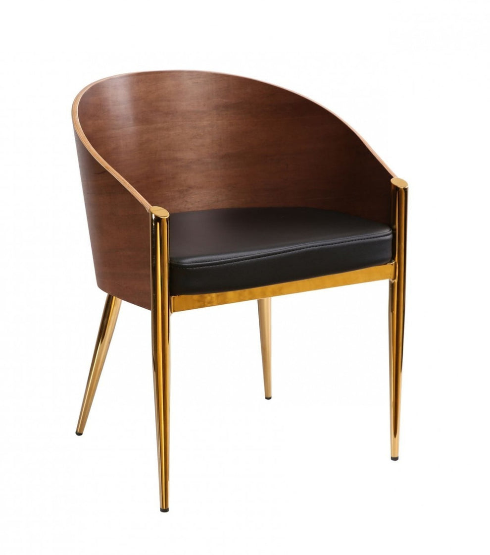 28" Modern Walnut Black and Gold Stylish Faux Leather Accent Chair By Homeroots | Accent Chairs | Modishstore - 4