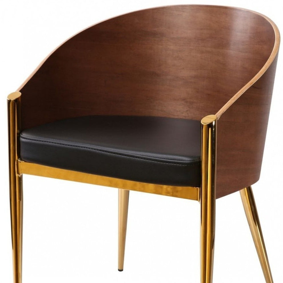 28" Modern Walnut Black and Gold Stylish Faux Leather Accent Chair By Homeroots | Accent Chairs | Modishstore - 5