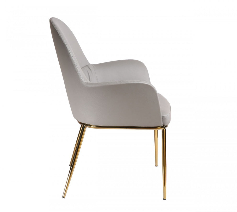 34" Mod Gray Faux Leather and Gold Accent Chair By Homeroots | Accent Chairs | Modishstore - 2