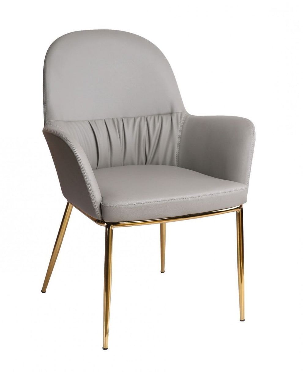 34" Mod Gray Faux Leather and Gold Accent Chair By Homeroots | Accent Chairs | Modishstore - 4