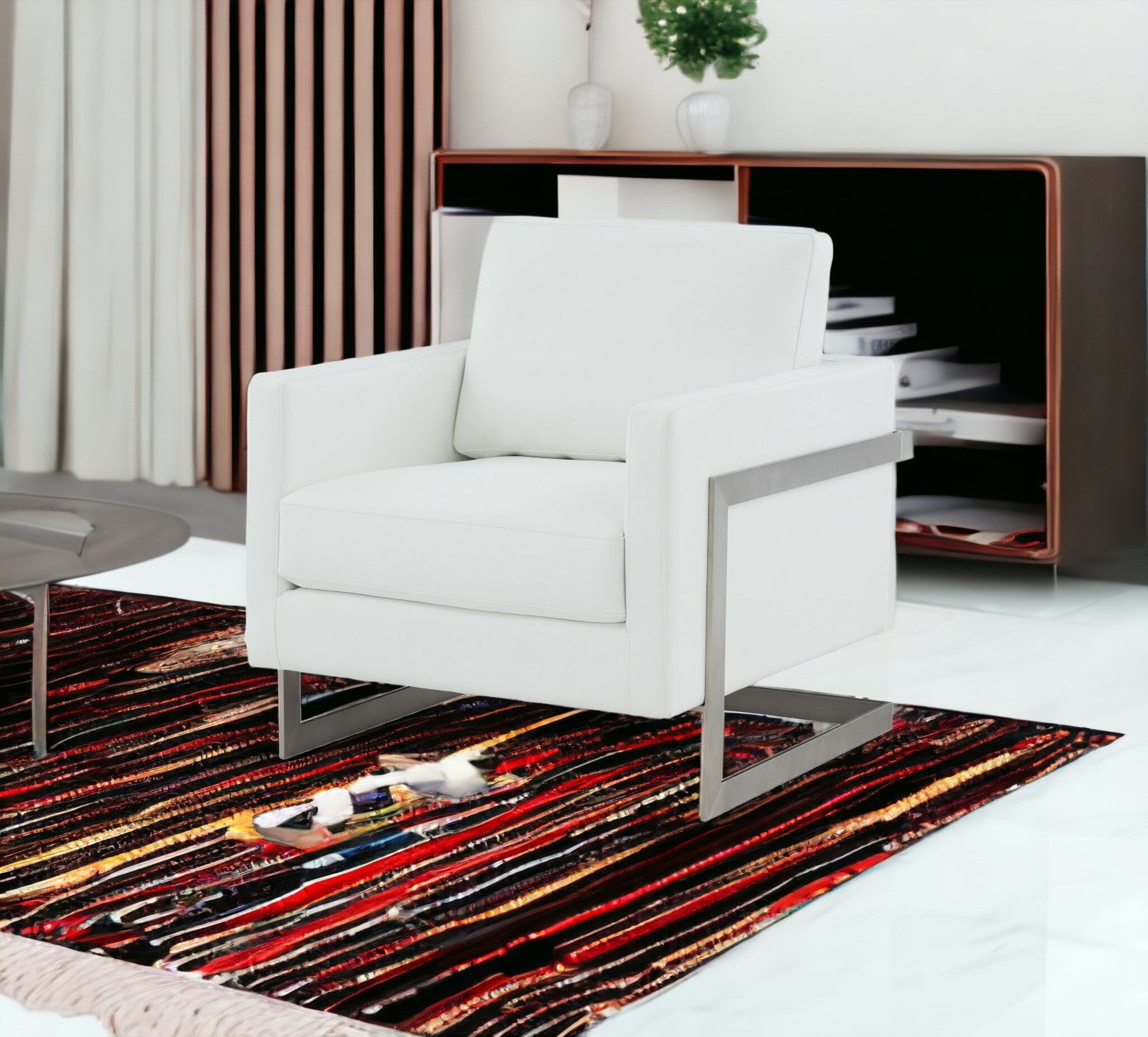 Stylish White and Black Faux Leather Accent Chair By Homeroots | Armchairs | Modishstore - 5