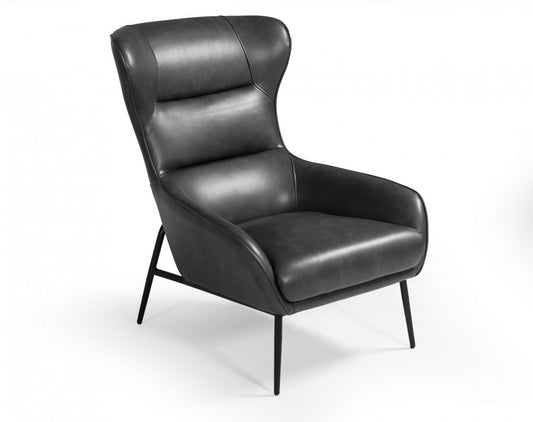Industrial Dark Grey Leather And Metal Accent Chair By Homeroots | Accent Chairs | Modishstore