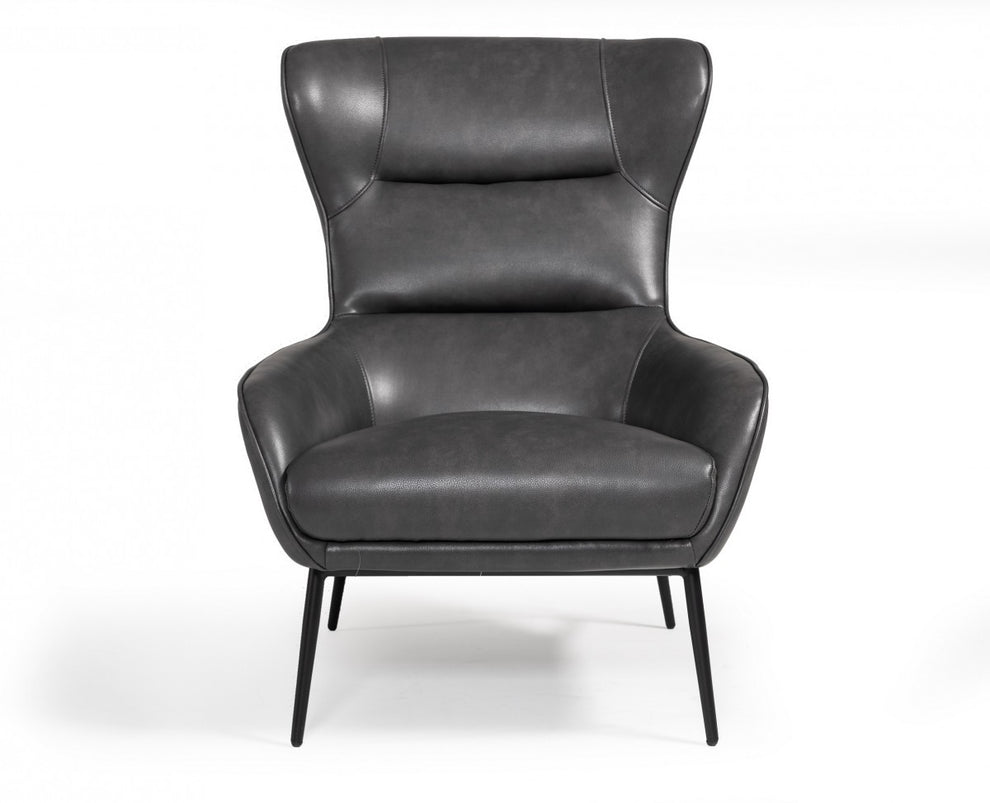 Industrial Dark Grey Leather And Metal Accent Chair By Homeroots | Accent Chairs | Modishstore - 2