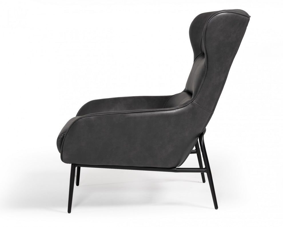 Industrial Dark Grey Leather And Metal Accent Chair By Homeroots | Accent Chairs | Modishstore - 3
