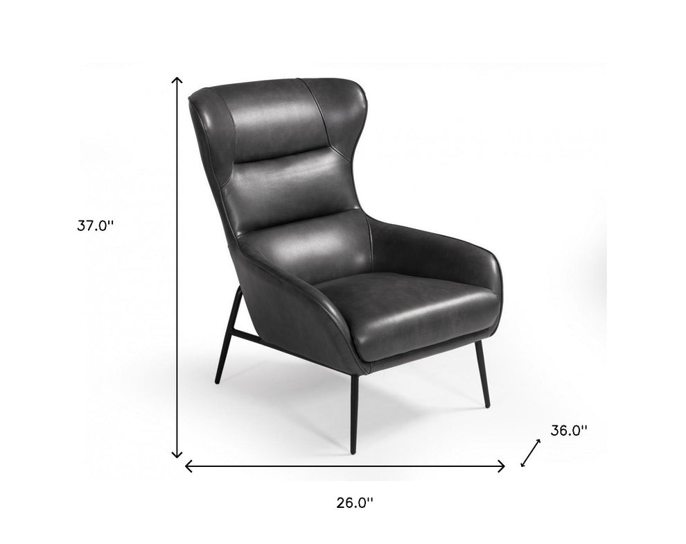 Industrial Dark Grey Leather And Metal Accent Chair By Homeroots | Accent Chairs | Modishstore - 6