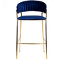 Set Of Two 40" Blue And Golden Steel Low Back Bar Height Bar Chairs With Footrest By Homeroots
