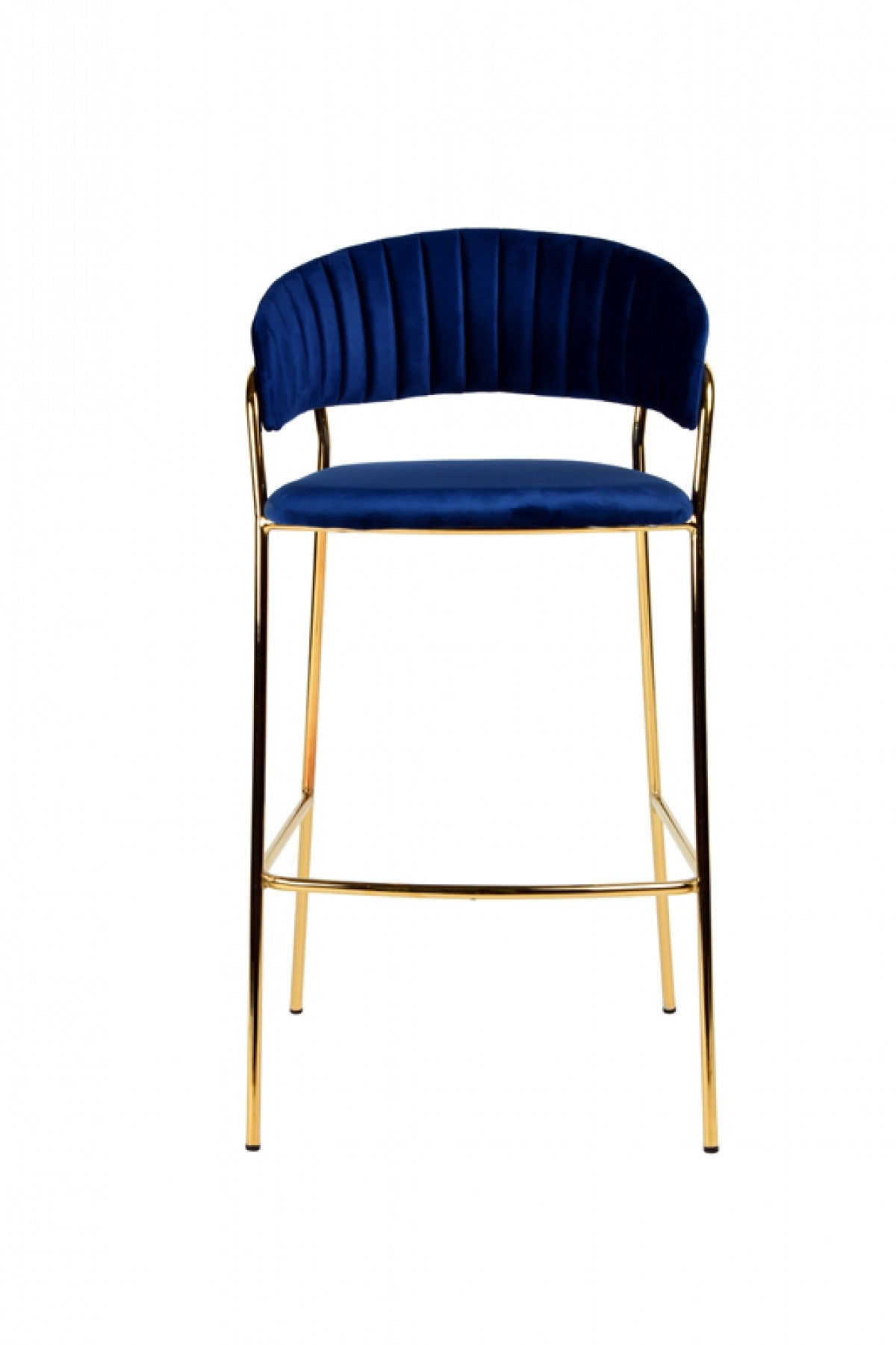 Set Of Two 40" Blue And Golden Steel Low Back Bar Height Bar Chairs With Footrest By Homeroots | Bar Stools | Modishstore