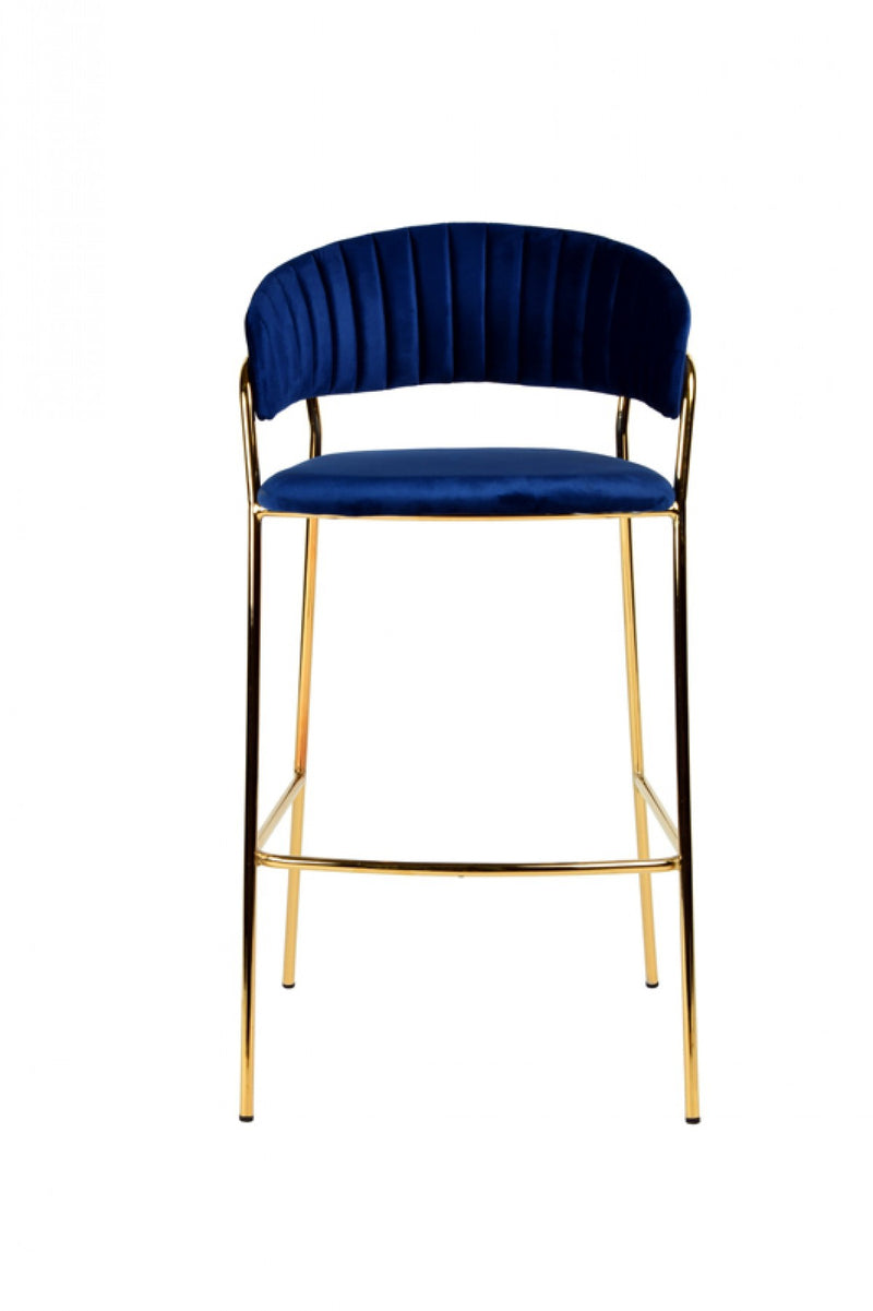 Set Of Two 40" Blue And Golden Steel Low Back Bar Height Bar Chairs With Footrest By Homeroots | Bar Stools | Modishstore