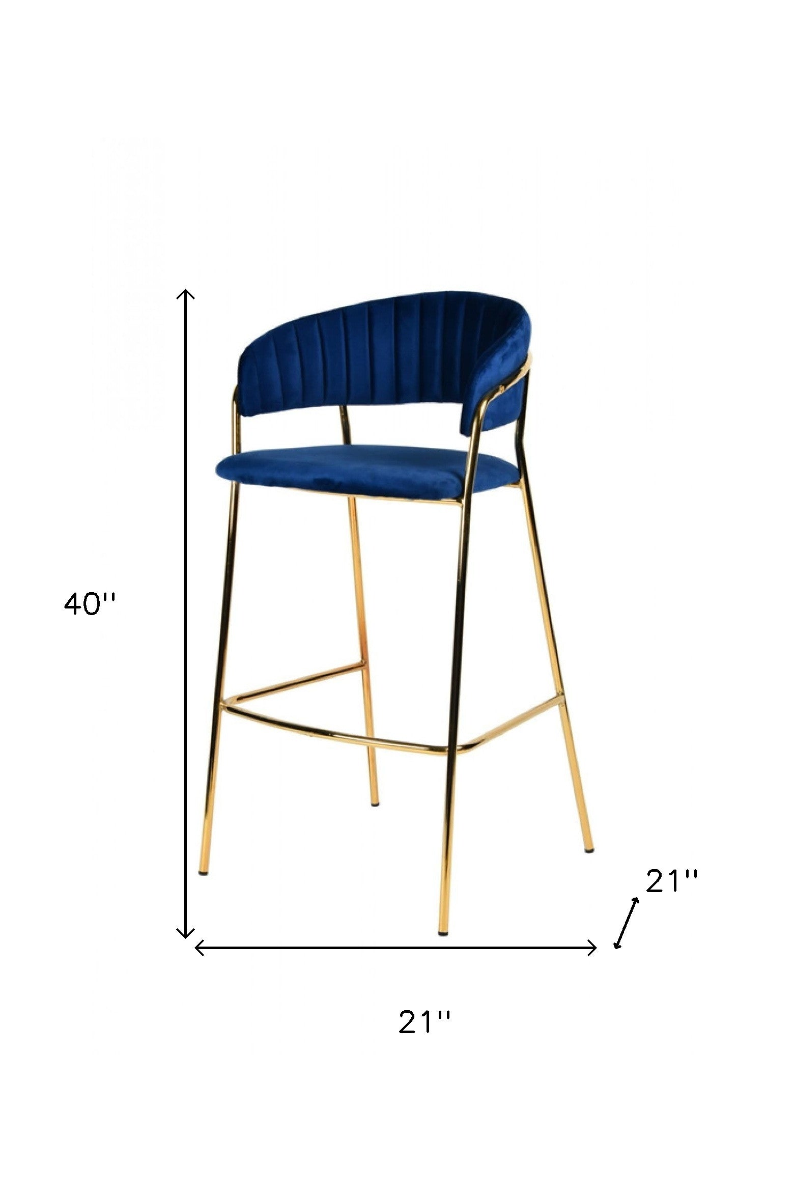 Set Of Two 40" Blue And Golden Steel Low Back Bar Height Bar Chairs With Footrest By Homeroots | Bar Stools | Modishstore - 6
