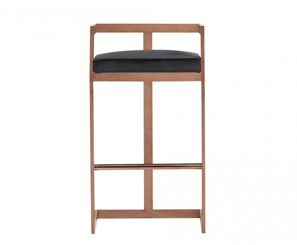 35" Black Velvet And Rosegold Low Back Bar Height Chair With Footrest By Homeroots | Bar Stools | Modishstore - 2