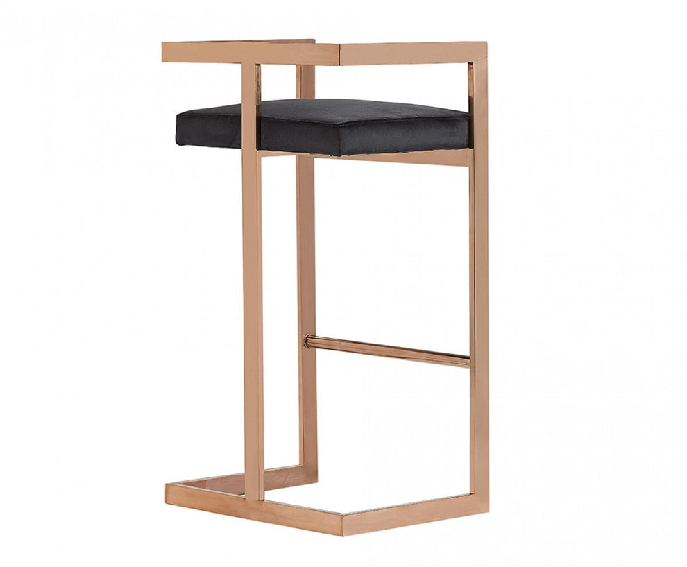 35" Black Velvet And Rosegold Low Back Bar Height Chair With Footrest By Homeroots | Bar Stools | Modishstore - 3