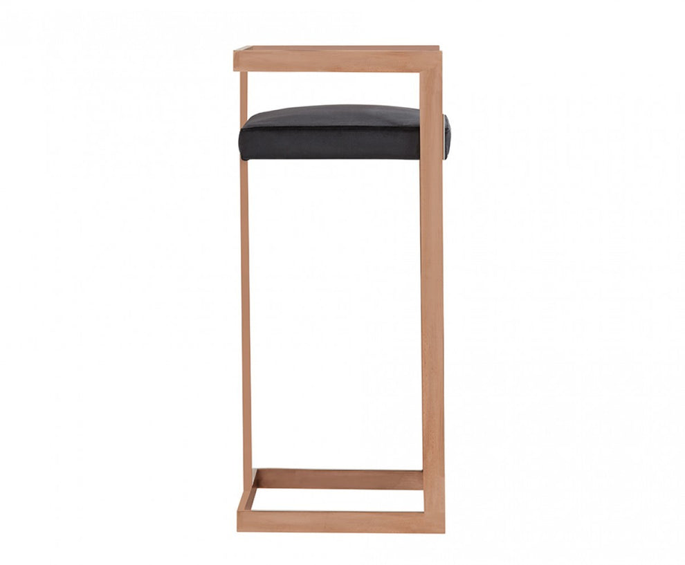 35" Black Velvet And Rosegold Low Back Bar Height Chair With Footrest By Homeroots | Bar Stools | Modishstore - 4