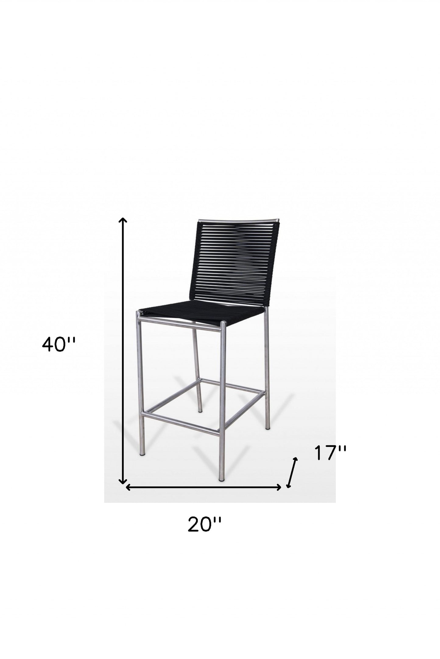 40" Black And Silver Stainless Steel Low Back Bar Height Bar Chair With Footrest By Homeroots