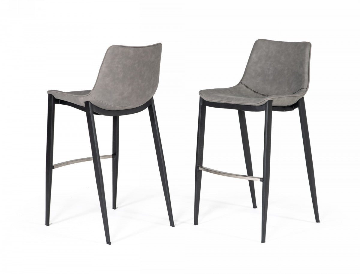 Set Of Two 43" Grey Faux Leather And Black Bar Height Bar Chairs With Footrest By Homeroots | Bar Stools | Modishstore - 6