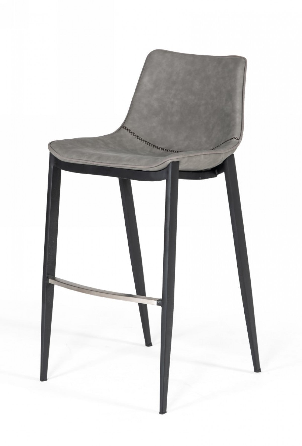 Set Of Two 43" Grey Faux Leather And Black Bar Height Bar Chairs With Footrest By Homeroots | Bar Stools | Modishstore