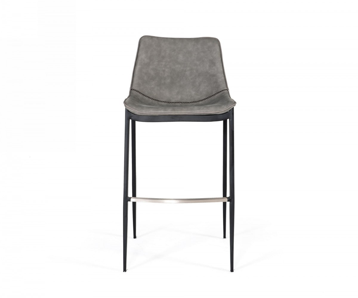 Set Of Two 43" Grey Faux Leather And Black Bar Height Bar Chairs With Footrest By Homeroots | Bar Stools | Modishstore - 2