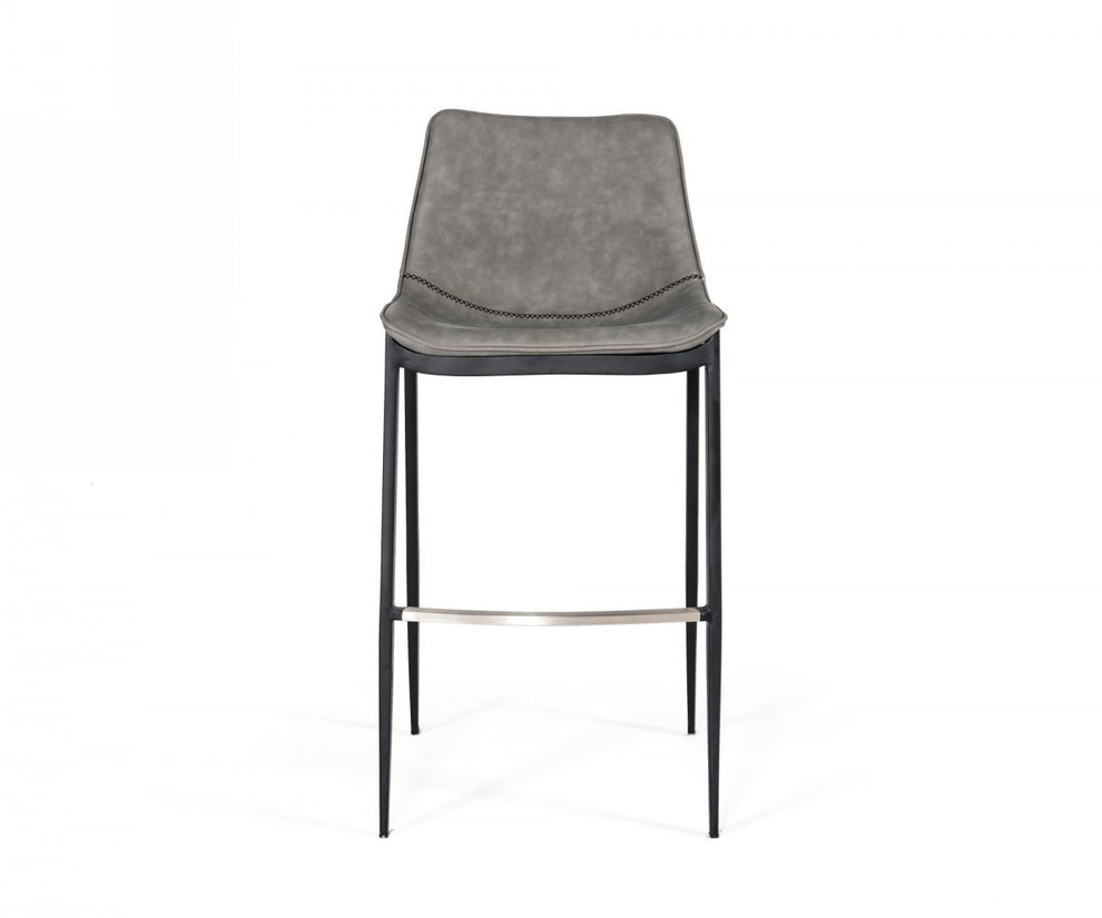 Set Of Two 43" Grey Faux Leather And Black Bar Height Bar Chairs With Footrest By Homeroots | Bar Stools | Modishstore - 2