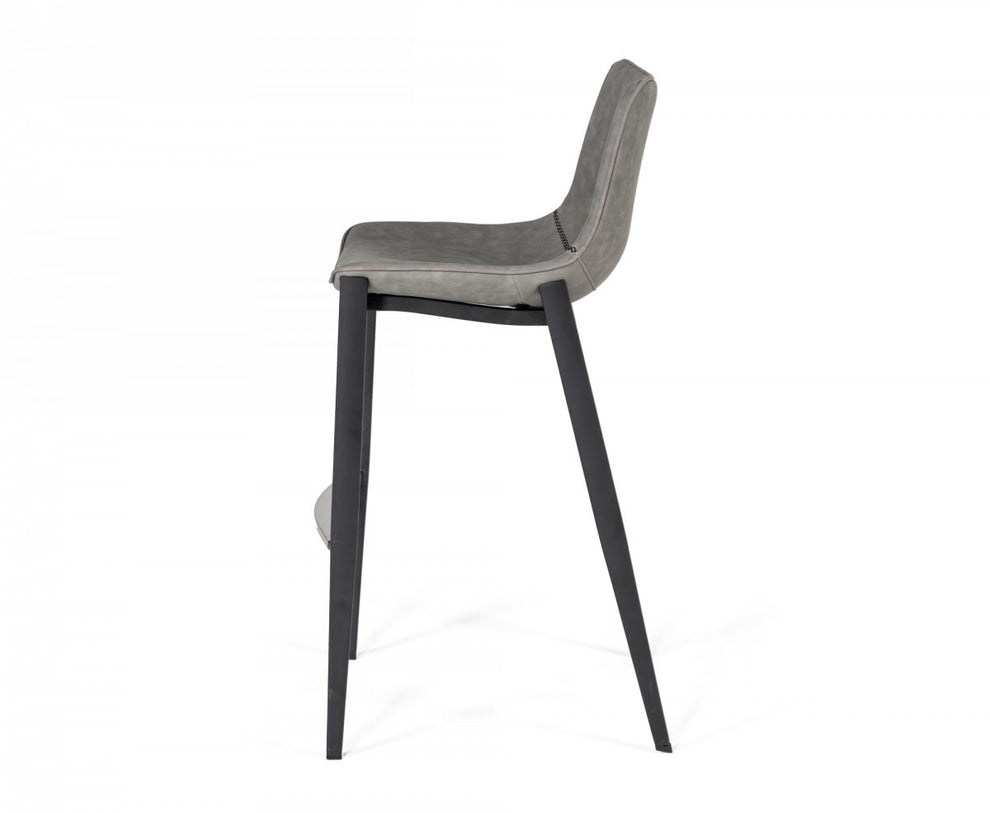 Set Of Two 43" Grey Faux Leather And Black Bar Height Bar Chairs With Footrest By Homeroots | Bar Stools | Modishstore - 3
