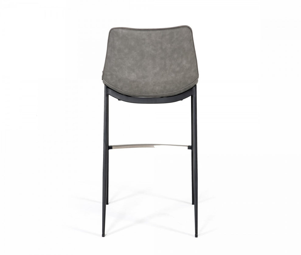 Set Of Two 43" Grey Faux Leather And Black Bar Height Bar Chairs With Footrest By Homeroots | Bar Stools | Modishstore - 4