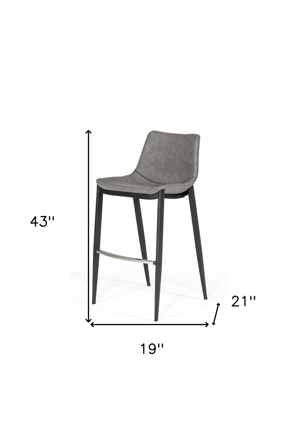 Set Of Two 43" Grey Faux Leather And Black Bar Height Bar Chairs With Footrest By Homeroots | Bar Stools | Modishstore - 8