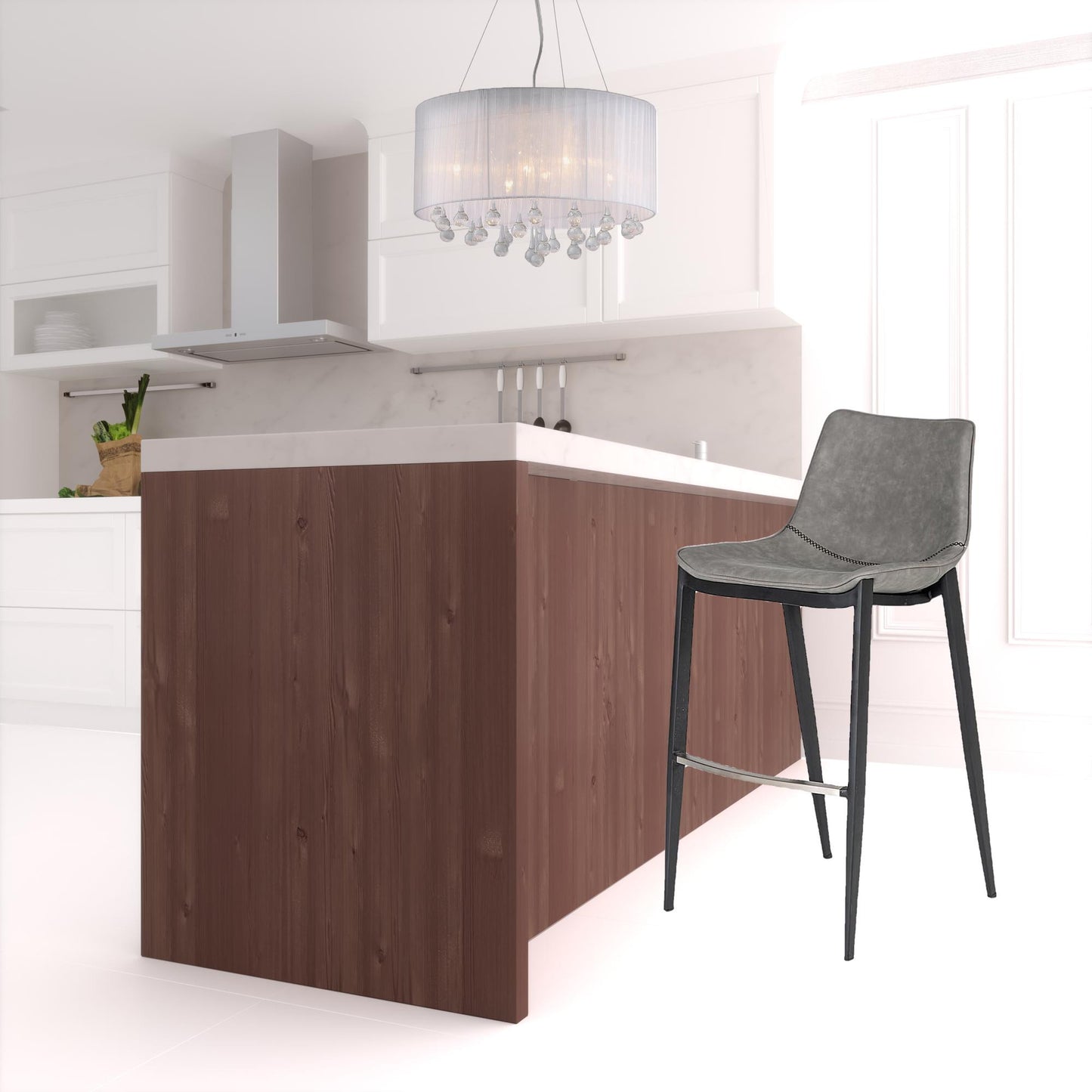 Set Of Two 43" Grey Faux Leather And Black Bar Height Bar Chairs With Footrest By Homeroots | Bar Stools | Modishstore - 5