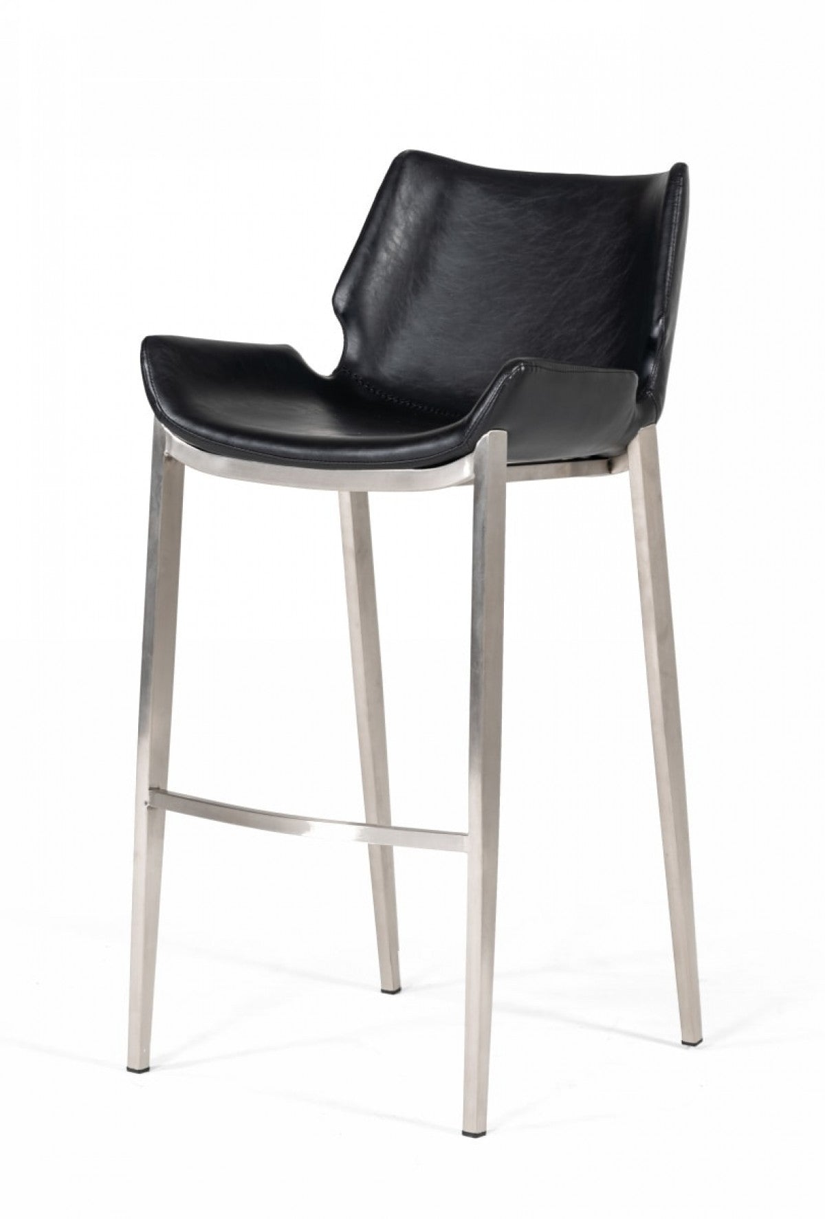 Set Of Two 42" Black Faux Leather And Steel Low Back Bar Height Chairs With Footrest By Homeroots | Bar Stools | Modishstore
