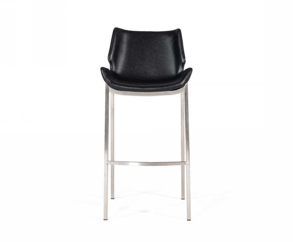 Set Of Two 42" Black Faux Leather And Steel Low Back Bar Height Chairs With Footrest By Homeroots | Bar Stools | Modishstore - 2