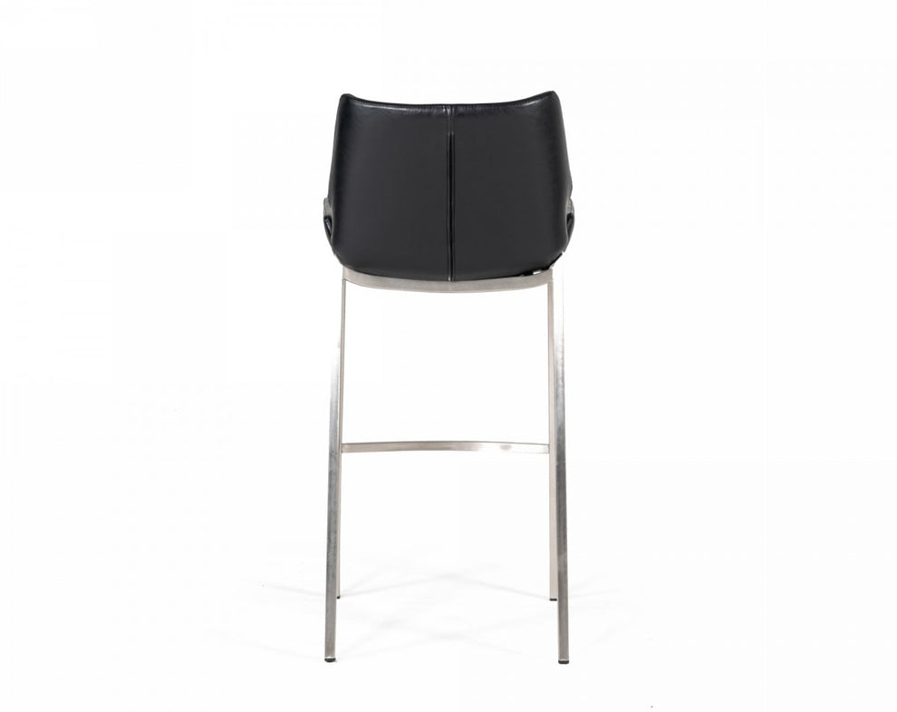 Set Of Two 42" Black Faux Leather And Steel Low Back Bar Height Chairs With Footrest By Homeroots | Bar Stools | Modishstore - 4