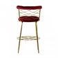 39" Red And Gold Velvet Low Back Bar Height Chair With Footrest By Homeroots