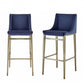 Set Of Two 41" Blue Velvet And Antiqued Gold Bar Height Chairs With Footrest By Homeroots
