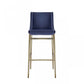 Set Of Two 41" Blue Velvet And Antiqued Gold Bar Height Chairs With Footrest By Homeroots | Bar Stools | Modishstore - 2