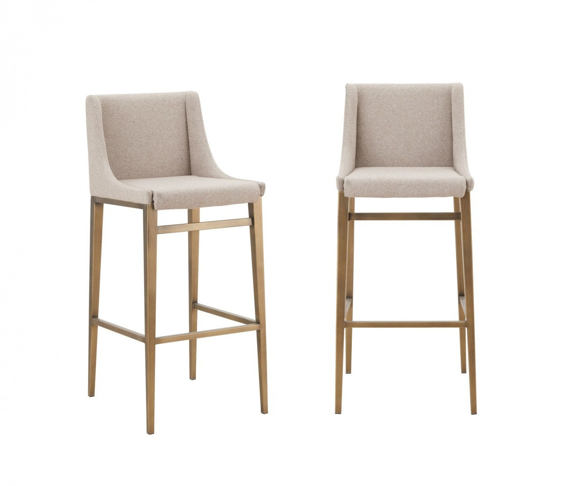 Set Of Two 41" Beige And Antiqued Gold Bar Height Chairs With Footrest By Homeroots | Bar Stools | Modishstore - 5