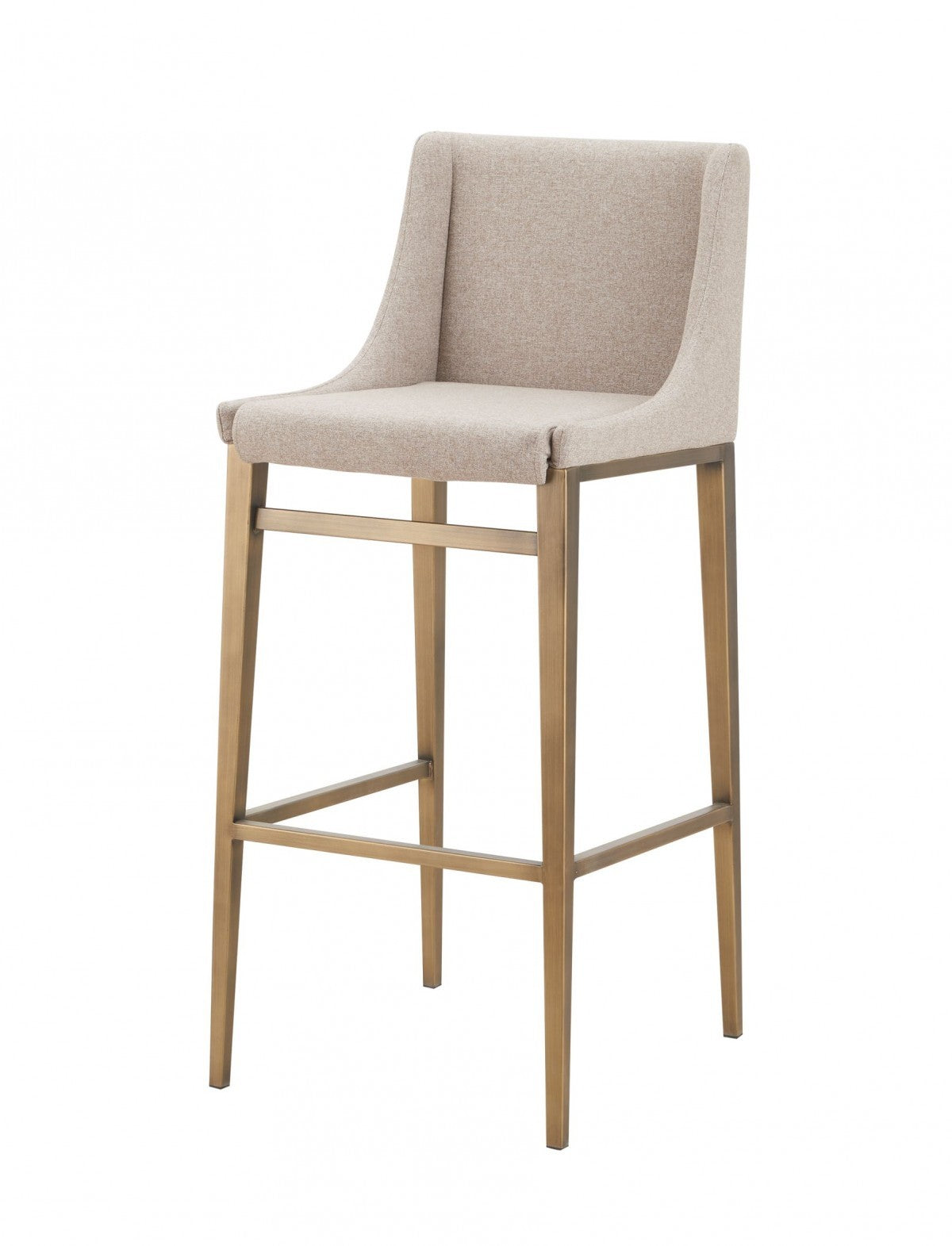 Set Of Two 41" Beige And Antiqued Gold Bar Height Chairs With Footrest By Homeroots | Bar Stools | Modishstore