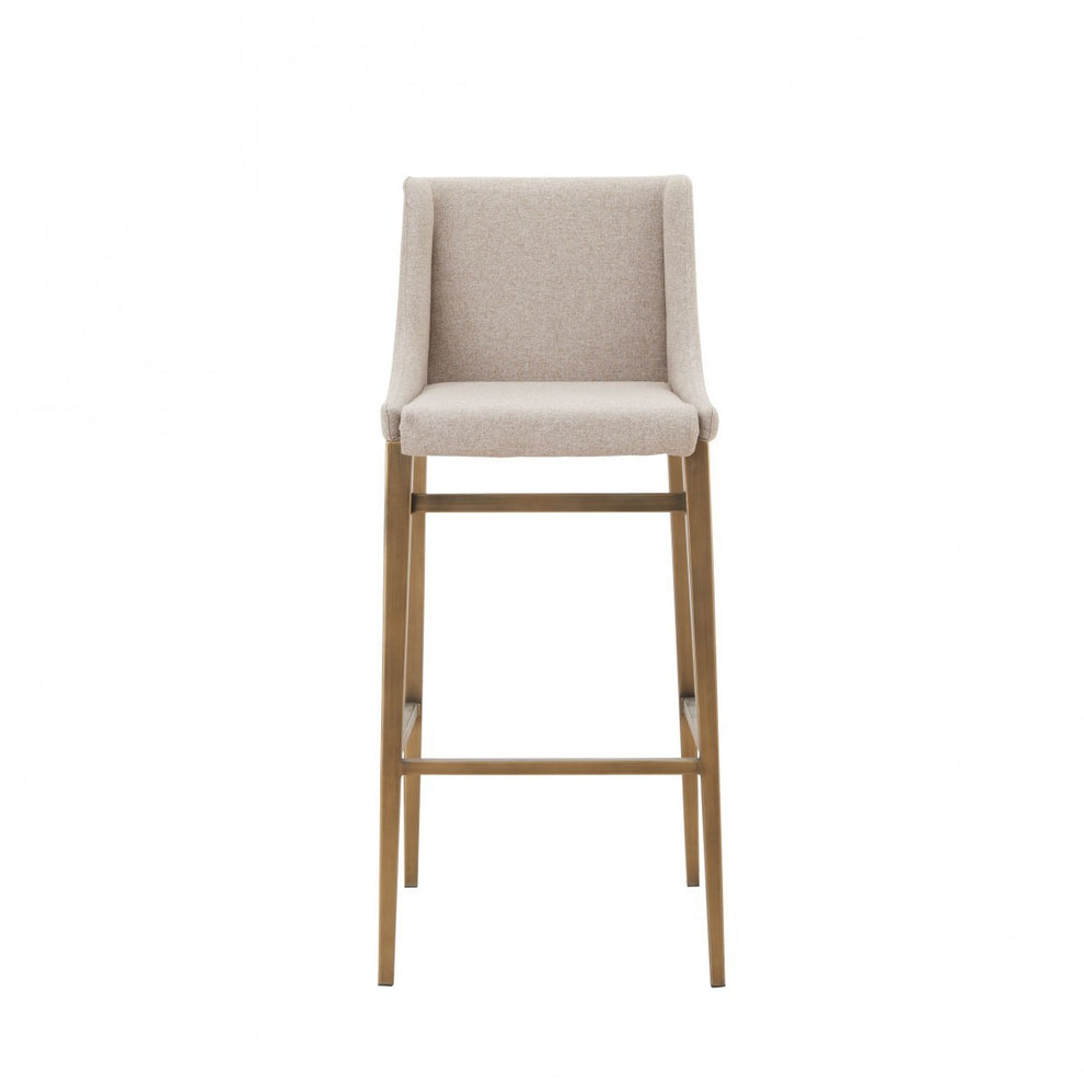 Set Of Two 41" Beige And Antiqued Gold Bar Height Chairs With Footrest By Homeroots | Bar Stools | Modishstore - 2