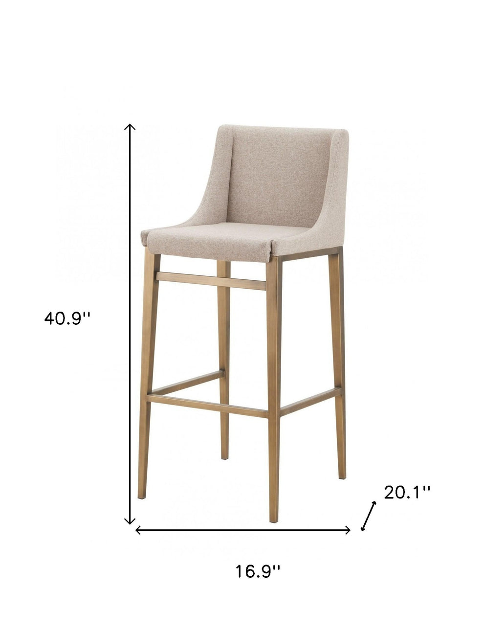 Set Of Two 41" Beige And Antiqued Gold Bar Height Chairs With Footrest By Homeroots | Bar Stools | Modishstore - 7