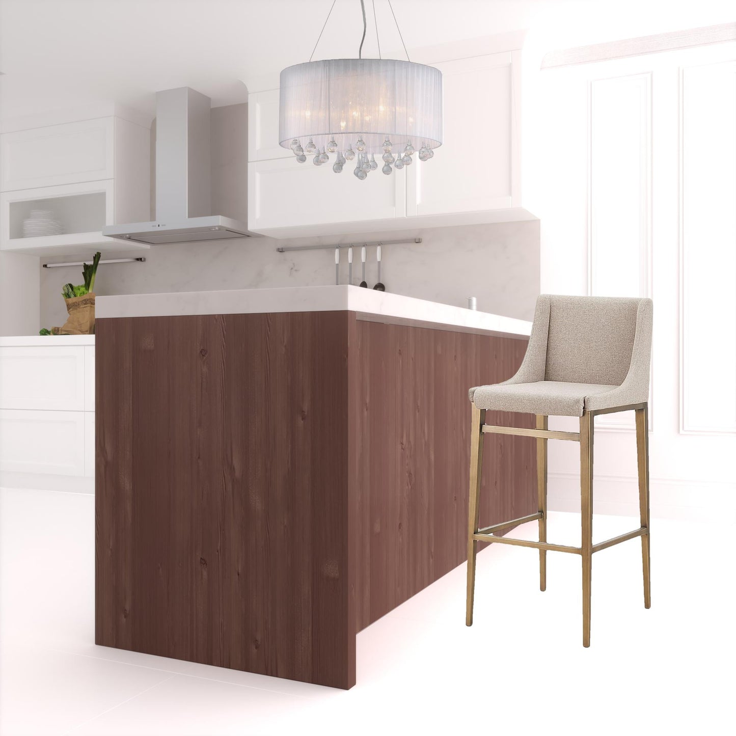 Set Of Two 41" Beige And Antiqued Gold Bar Height Chairs With Footrest By Homeroots | Bar Stools | Modishstore - 4