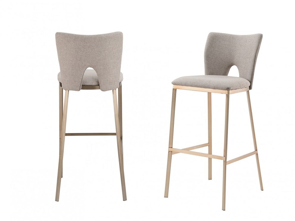 Set Of Two 41" Grey And Brass Bar Height Chairs With Footrest By Homeroots | Bar Stools | Modishstore - 5