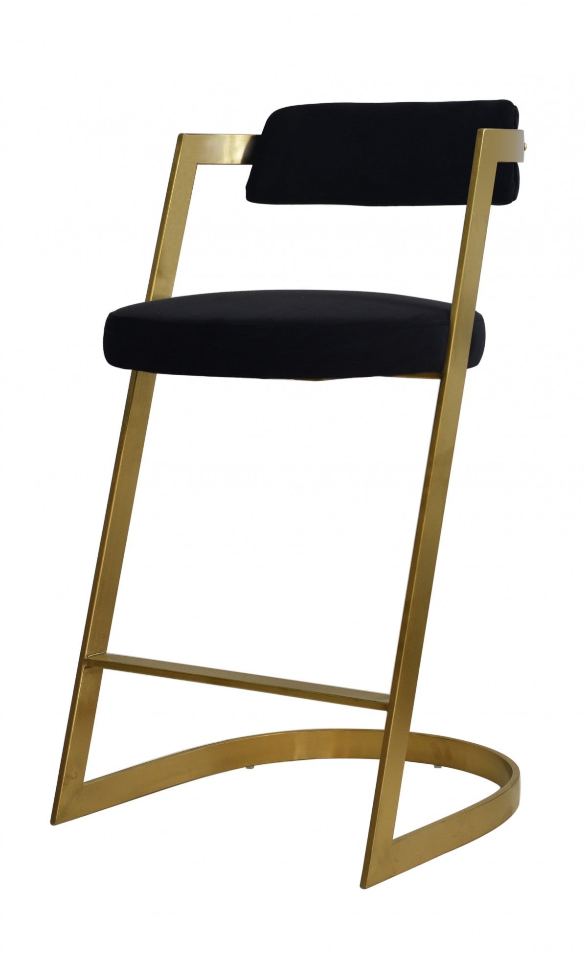 26" Black And Gold Velvet And Stainless Steel Low Back Counter Height Bar Chair With Footrest By Homeroots | Bar Stools | Modishstore - 2