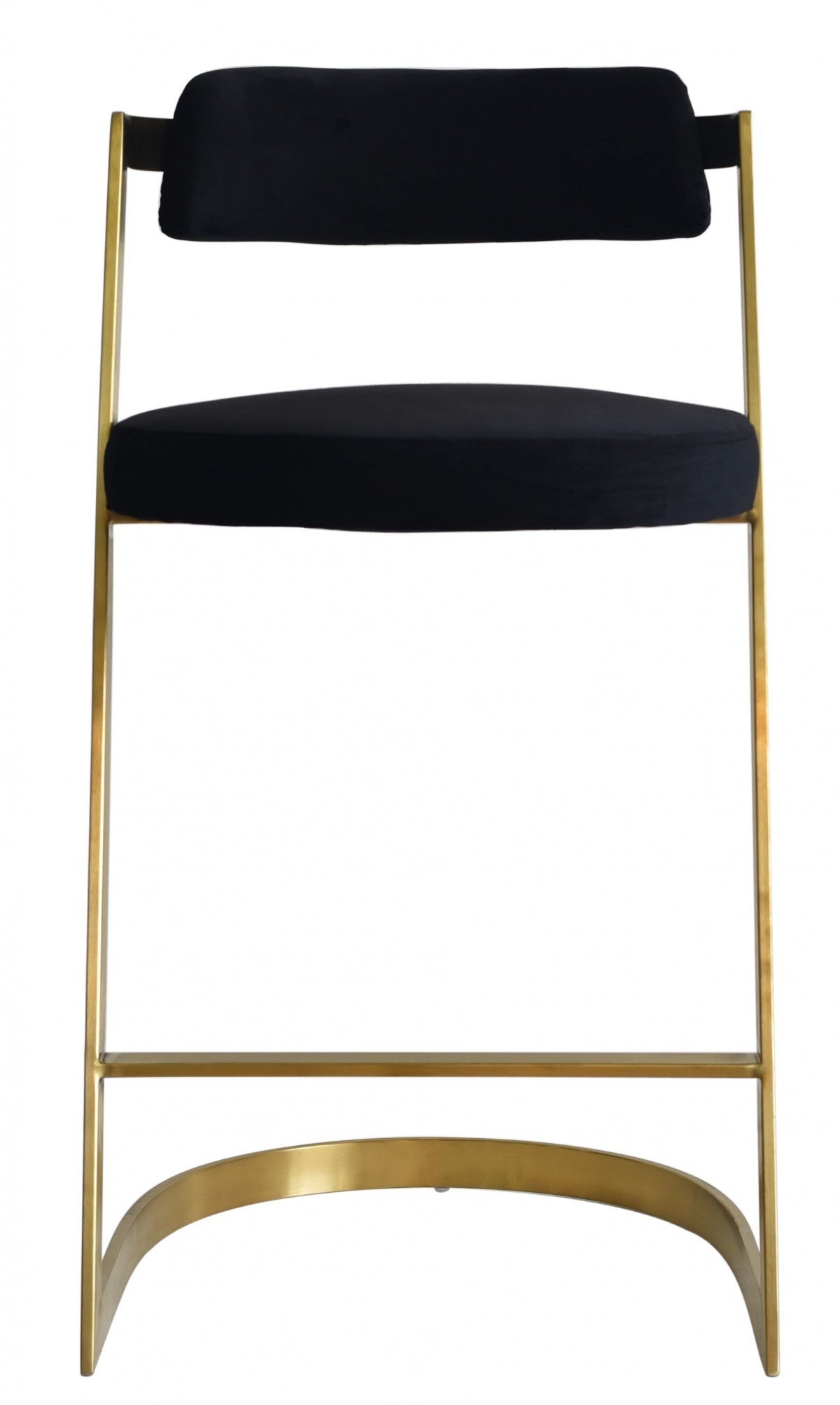 26" Black And Gold Velvet And Stainless Steel Low Back Counter Height Bar Chair With Footrest By Homeroots | Bar Stools | Modishstore - 3