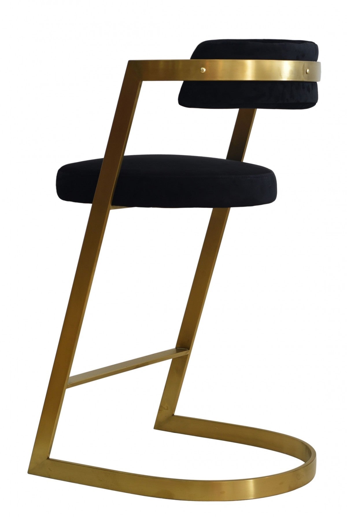 26" Black And Gold Velvet And Stainless Steel Low Back Counter Height Bar Chair With Footrest By Homeroots | Bar Stools | Modishstore - 5