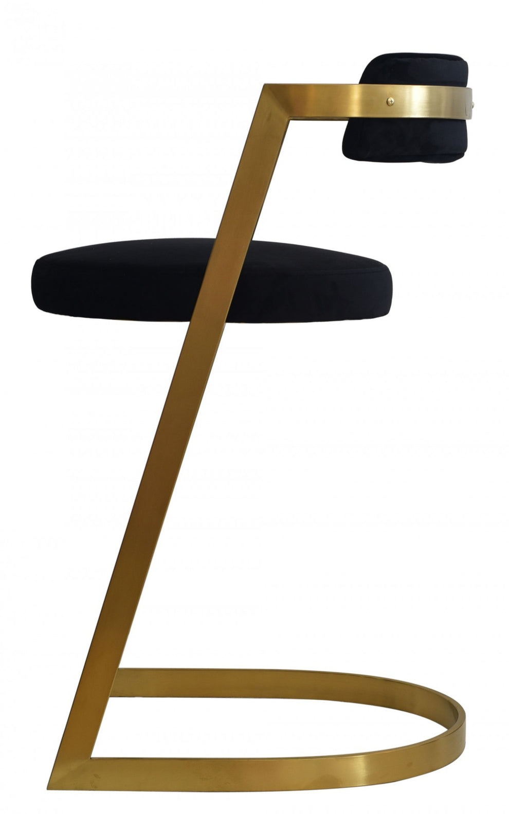 26" Black And Gold Velvet And Stainless Steel Low Back Counter Height Bar Chair With Footrest By Homeroots | Bar Stools | Modishstore - 6