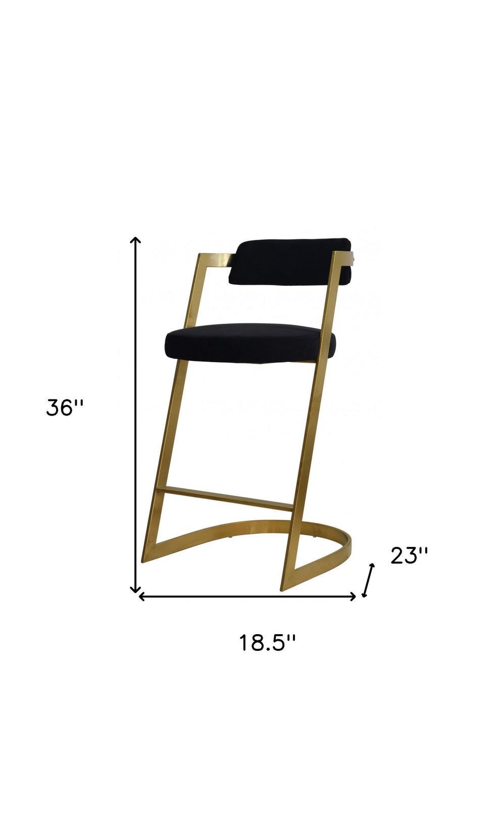 26" Black And Gold Velvet And Stainless Steel Low Back Counter Height Bar Chair With Footrest By Homeroots | Bar Stools | Modishstore - 7