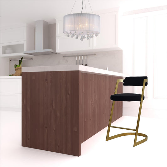 26" Black And Gold Velvet And Stainless Steel Low Back Counter Height Bar Chair With Footrest By Homeroots | Bar Stools | Modishstore