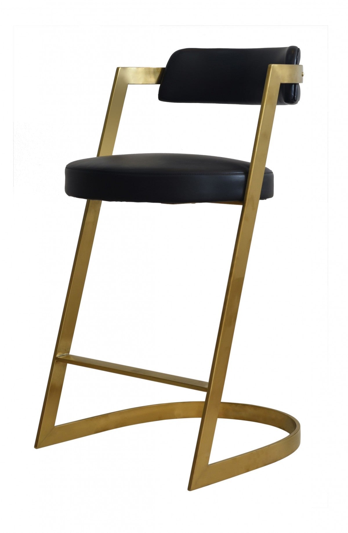 36" Black And Gold Faux Leather And Stainless Steel Low Back Counter Height Bar Chair With Footrest By Homeroots | Bar Stools | Modishstore - 2
