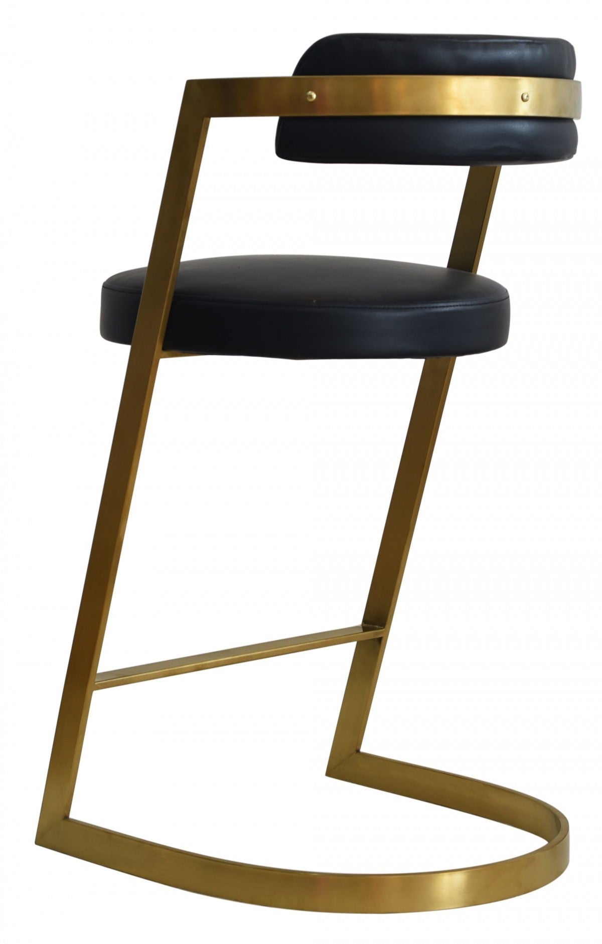 36" Black And Gold Faux Leather And Stainless Steel Low Back Counter Height Bar Chair With Footrest By Homeroots
