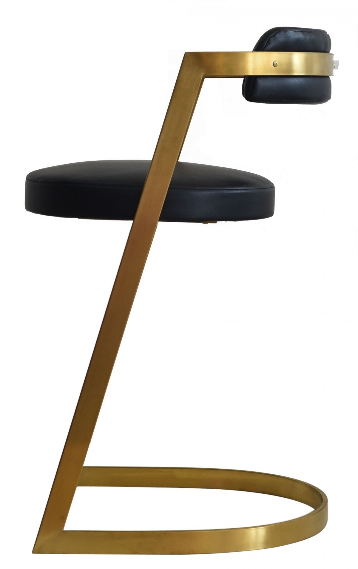 36" Black And Gold Faux Leather And Stainless Steel Low Back Counter Height Bar Chair With Footrest By Homeroots | Bar Stools | Modishstore - 6