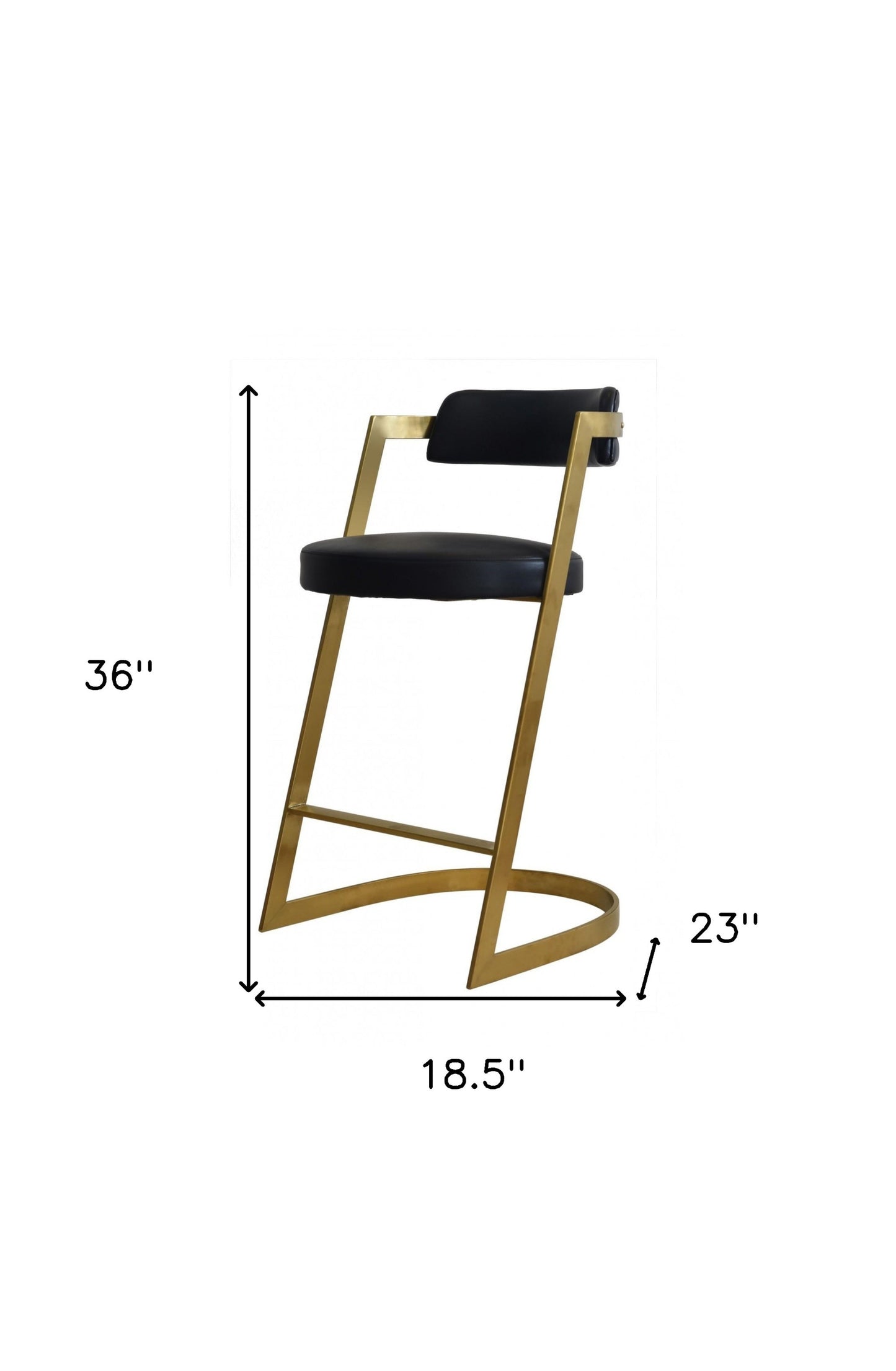 36" Black And Gold Faux Leather And Stainless Steel Low Back Counter Height Bar Chair With Footrest By Homeroots | Bar Stools | Modishstore - 7