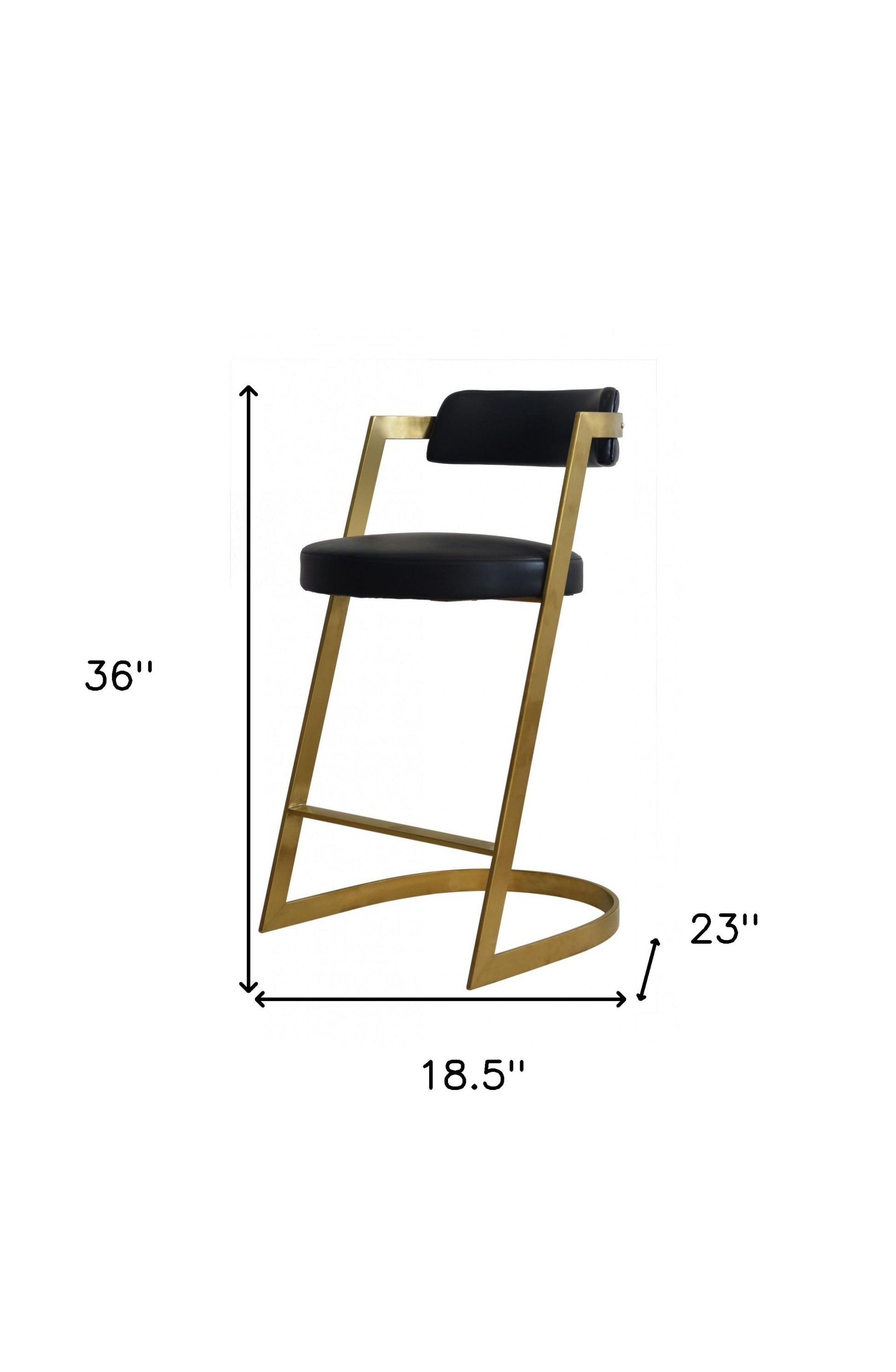 36" Black And Gold Faux Leather And Stainless Steel Low Back Counter Height Bar Chair With Footrest By Homeroots | Bar Stools | Modishstore - 7