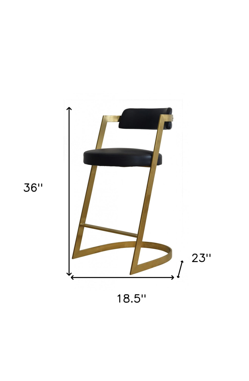36" Black And Gold Faux Leather And Stainless Steel Low Back Counter Height Bar Chair With Footrest By Homeroots | Bar Stools | Modishstore - 7